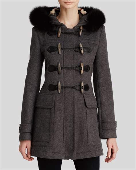 burberry brit blackwell wool duffle coat with fur hood|burberry duffle coat.